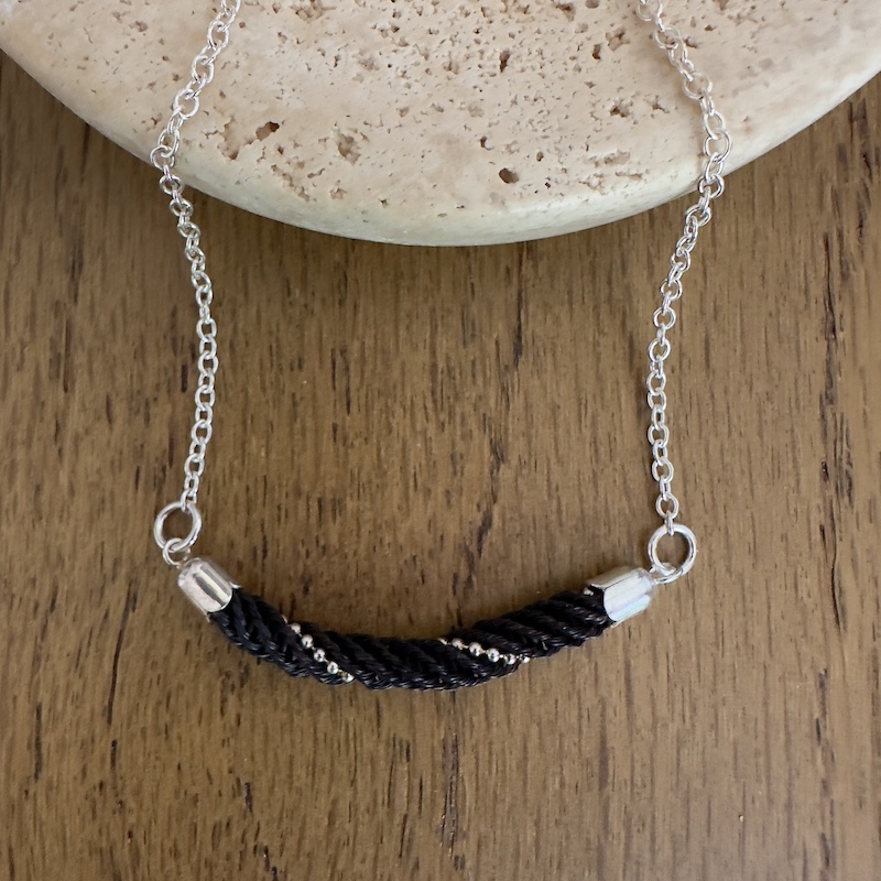 Classic Horsehair Bar Pendant with Sterling Silver Beading Necklace